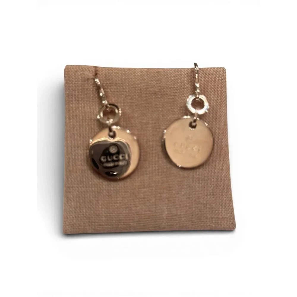 Gucci Sterling Silver Trademark Round Drop Earrings NIB w Box & Dust Pouch - Picture 5 of 7
